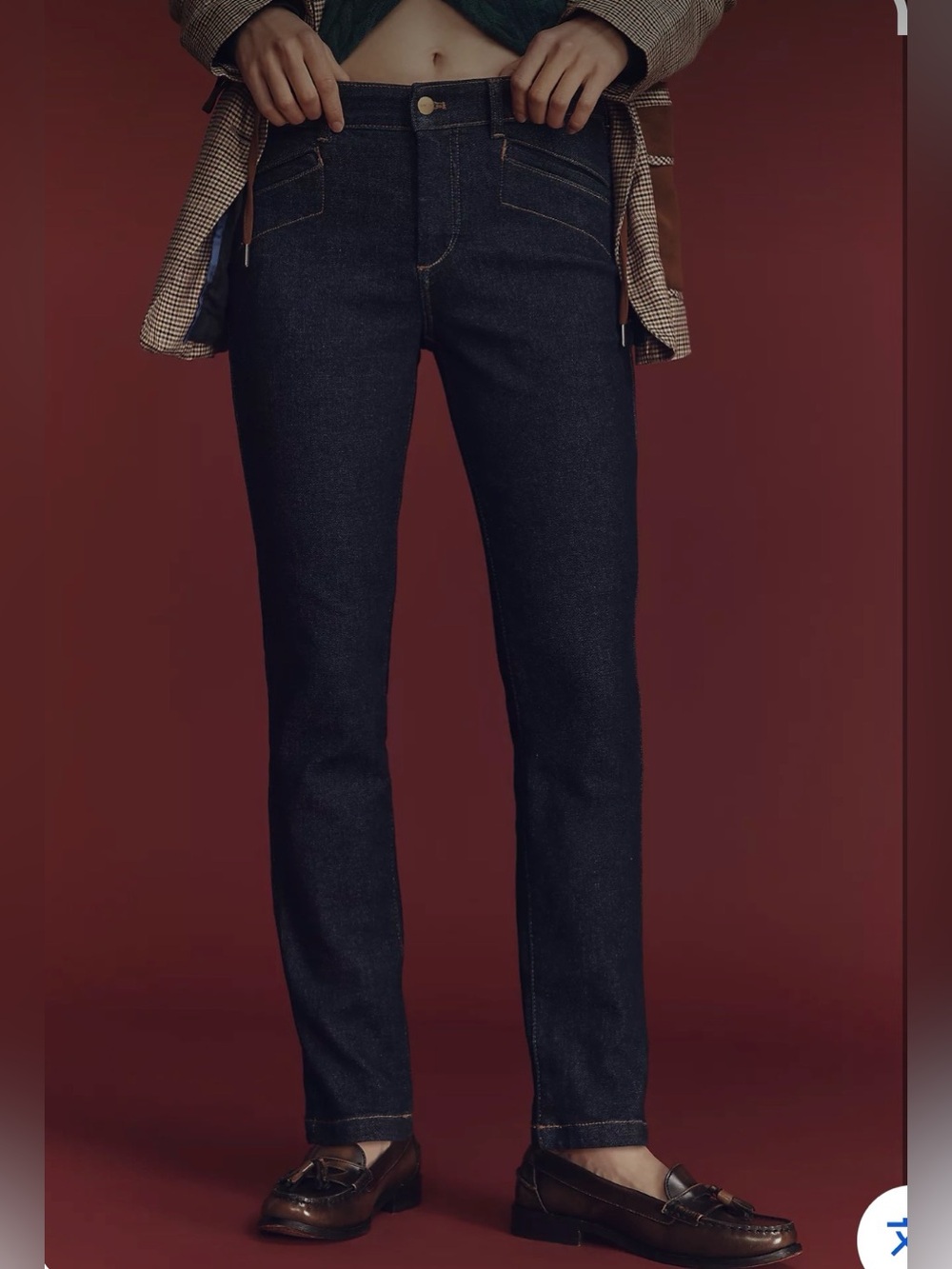 Anthropologie Pilcro Rococo Mid Rise Skinny Jeans Welt Pockets Size 27